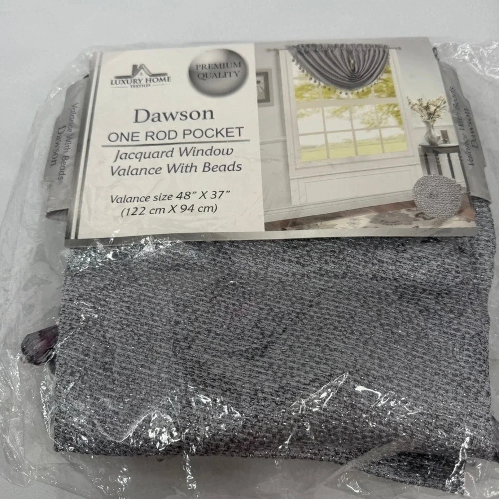 One Rod Pocket Valance Beaded Trim Jacquard Window Treatment 48x37 Dawson